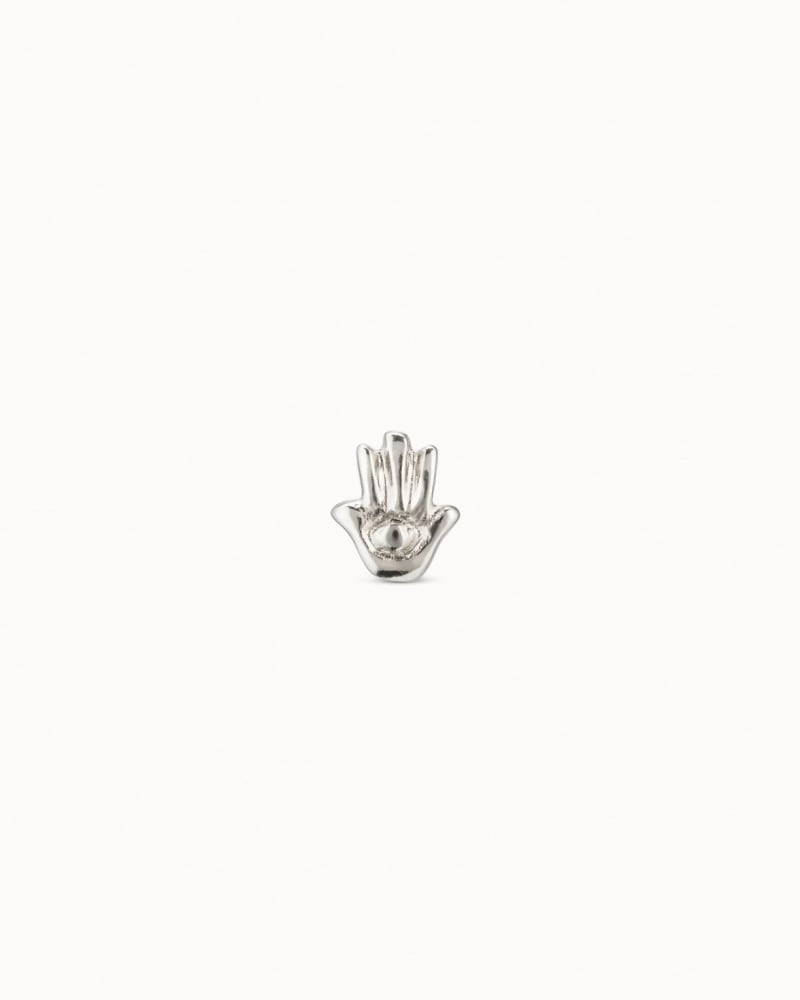 Front of a size O/S Hamsa Hand Piercing Stud Earrings in Silver Plated in Silver Plated by UNOde50. | dia_product_style_image_id:330082